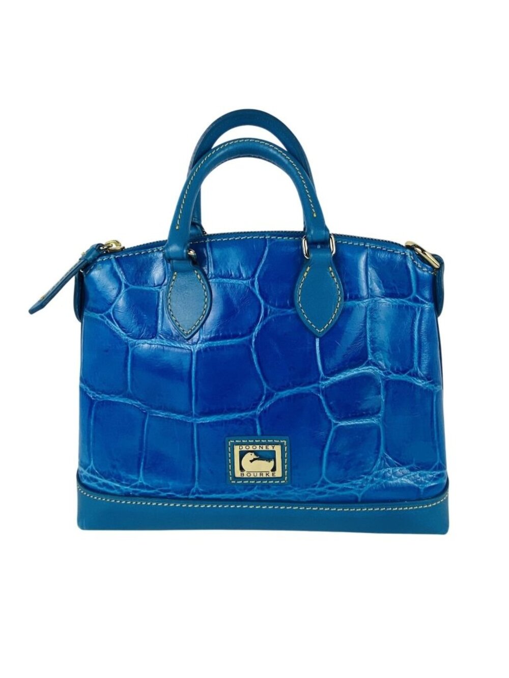 Dooney & Bourke Turquoise Croco Embossed Leather Small/Med Satchel Gold Hardware